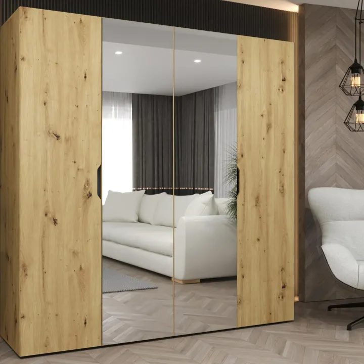Armadio 200x202 cm 4 ante con specchio rovere Valencia