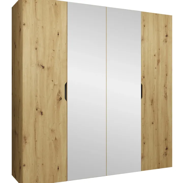 Armadio 200x202 cm 4 ante con specchio rovere Valencia