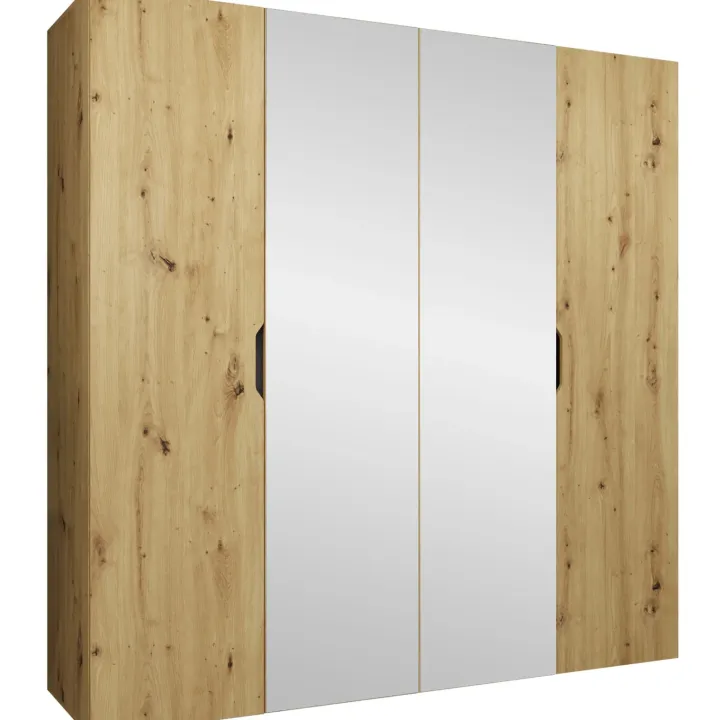 Armadio 200x202 cm 4 ante con specchio rovere Valencia