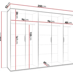 Armadio 250x202 cm 5 ante con specchio nero opaco Valencia