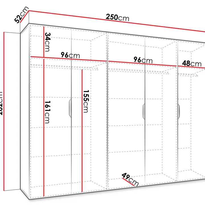 Armadio 250x202 cm 5 ante con specchio nero opaco Valencia
