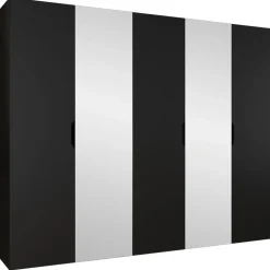 Armadio 250x202 cm 5 ante con specchio nero opaco Valencia