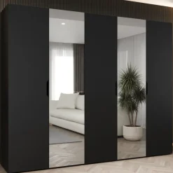 Armadio 250x202 cm 5 ante con specchio nero opaco Valencia