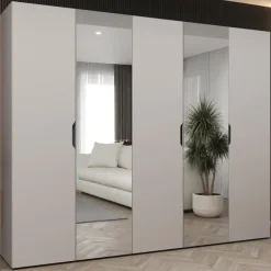 Armadio 250x202 cm 5 ante con specchio beige cashmere Valencia