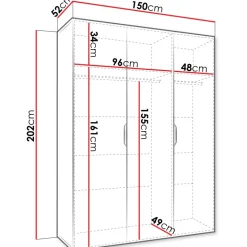 Armadio 150x202 cm 3 ante nero opaco Valencia