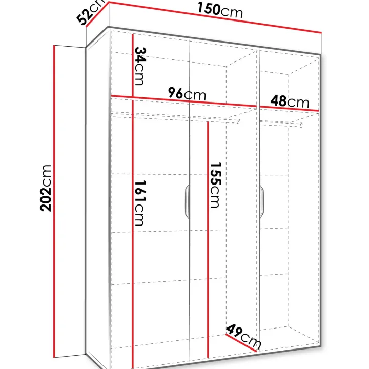 Armadio 150x202 cm 3 ante nero opaco Valencia