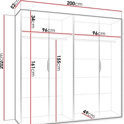 Armadio 200x202 cm 4 ante nero opaco Valencia