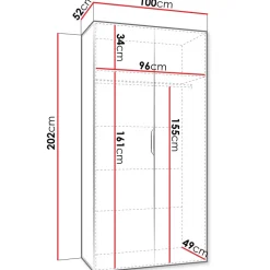 Armadio 100x202 cm 2 ante nero opaco Valencia