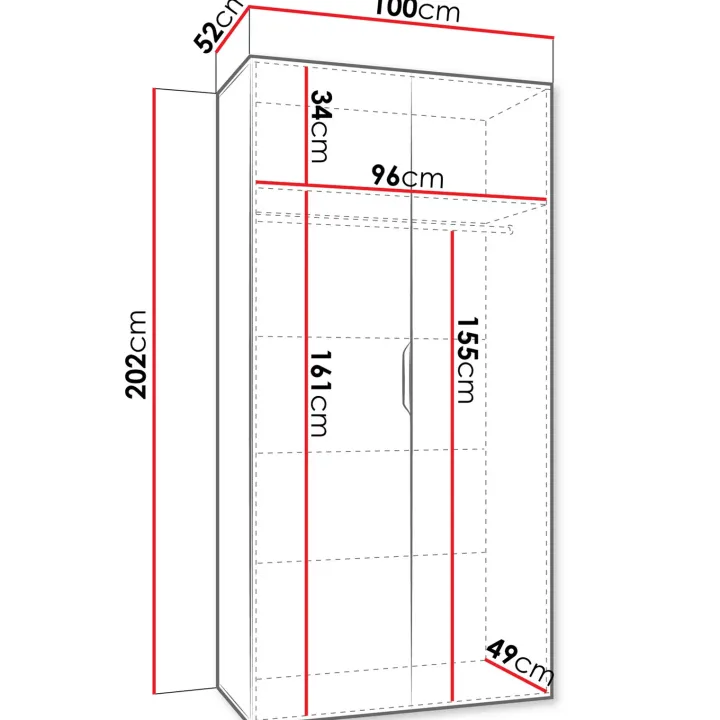 Armadio 100x202 cm 2 ante nero opaco Valencia