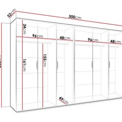 Armadio 300x202 cm 6 ante nero opaco Valencia