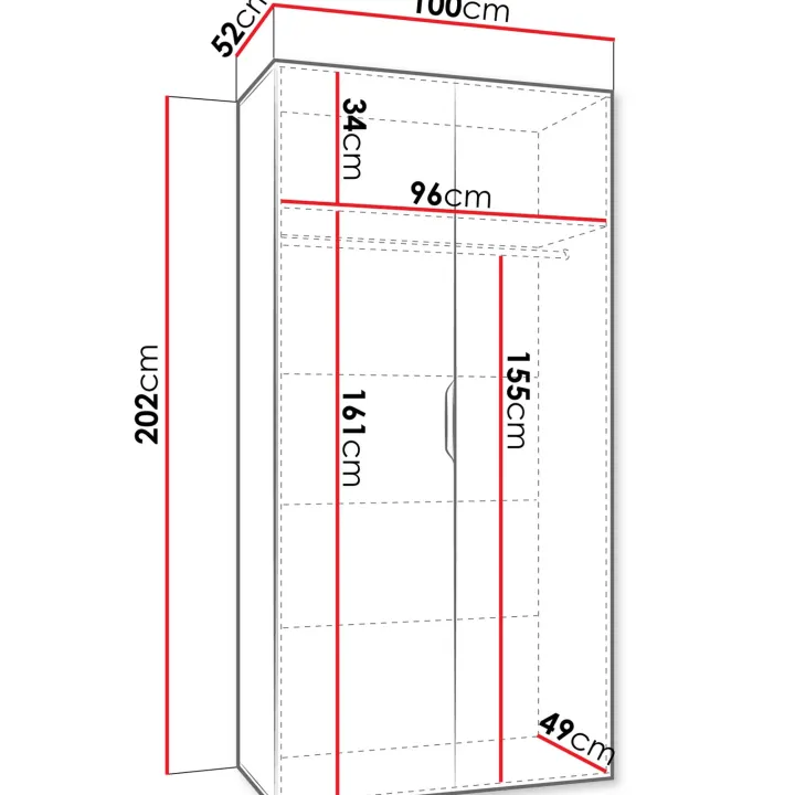 Armadio 100x202 cm 2 ante rovere Valencia
