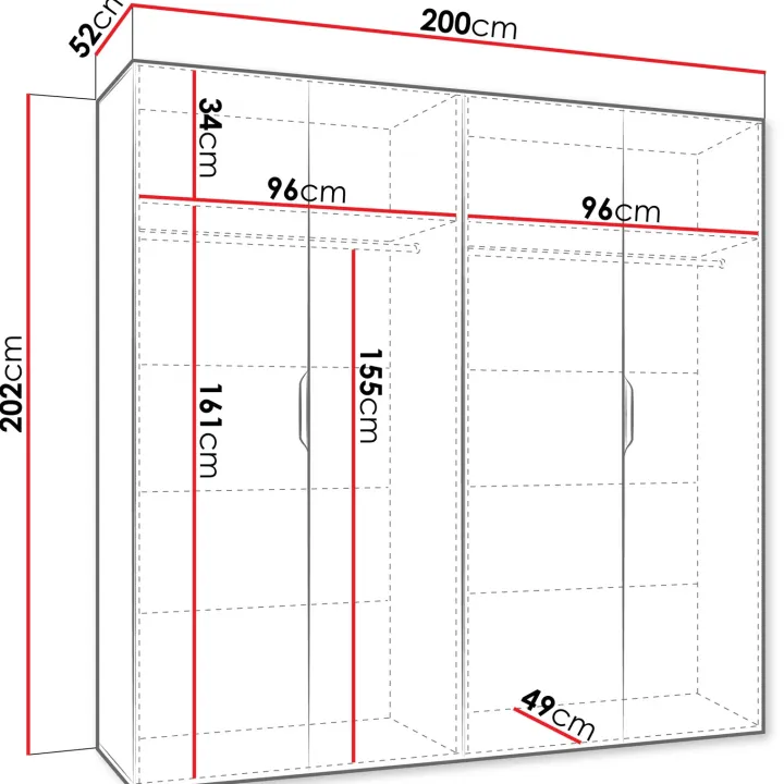 Armadio 200x202 cm 4 ante rovere Valencia