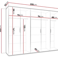 Armadio 250x202 cm 5 ante rovere Valencia