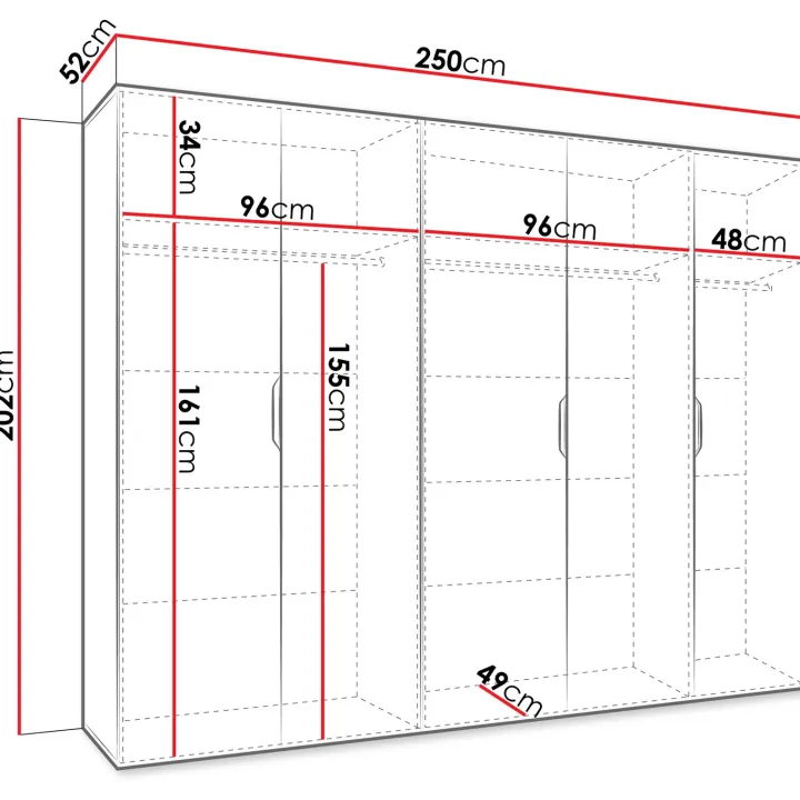 Armadio 250x202 cm 5 ante rovere Valencia
