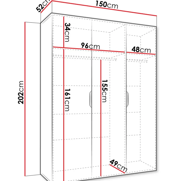Armadio 150x202 cm 3 ante rovere Valencia