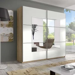 Armadio 180x210cm 2 ante scorrevoli rovere sanremo bianco Logan Gihome®
