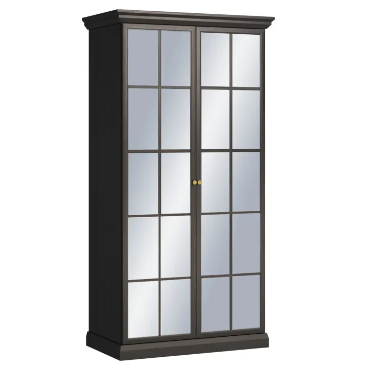 Armadio 103x200h cm 2 ante a specchio shabby nero grafite Purro