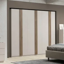 Armadio 273x240h cm 6 ante battenti beige cashmere rovere scuro Fummy