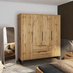Armadio 190x210h cm 4 ante battenti 2 cassetti rovere Petra