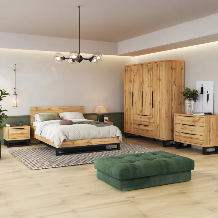 Armadio 145x210h cm 3 ante battenti 2 cassetti rovere Petra