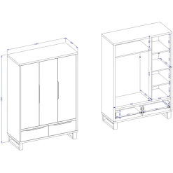 Armadio 145x210h cm 3 ante battenti 2 cassetti rovere Petra