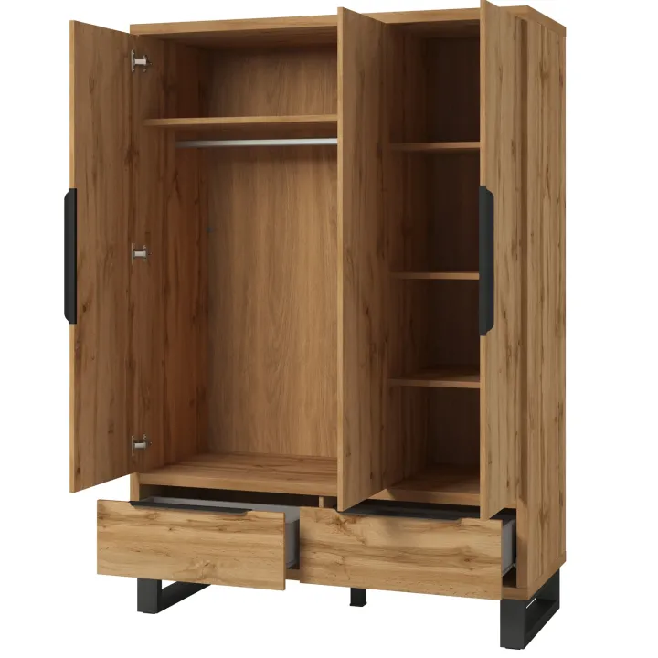 Armadio 145x210h cm 3 ante battenti 2 cassetti rovere Petra