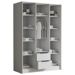Armadio 150x216h cm 3 ante battenti 2 cassetti bianco opaco Ampy
