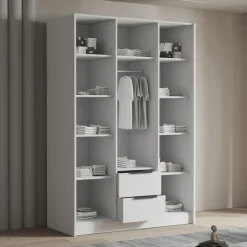 Armadio 150x216h cm 3 ante battenti 2 cassetti bianco opaco Ampy