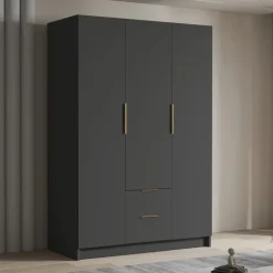 Armadio 150x216h cm 3 ante battenti 2 cassetti nero opaco Ampy