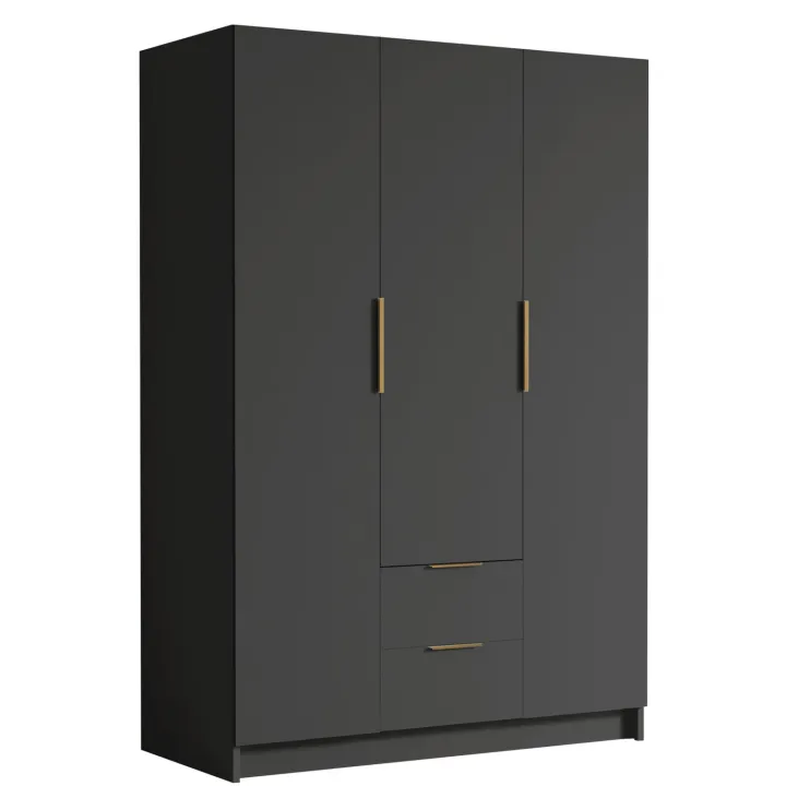 Armadio 150x216h cm 3 ante battenti 2 cassetti nero opaco Ampy