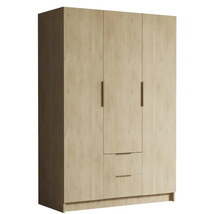 Armadio 150x216h cm 3 ante battenti 2 cassetti rovere Ampy