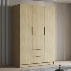 Armadio 150x216h cm 3 ante battenti 2 cassetti rovere Ampy