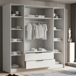 Armadio 200x216h cm 4 ante battenti 2 cassetti bianco opaco Ampy