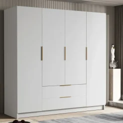 Armadio 200x216h cm 4 ante battenti 2 cassetti bianco opaco Ampy
