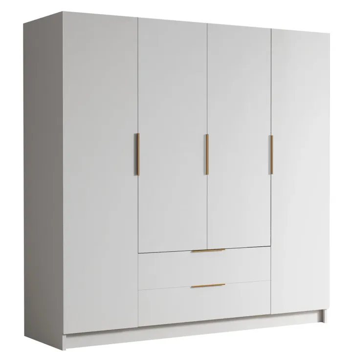 Armadio 200x216h cm 4 ante battenti 2 cassetti bianco opaco Ampy