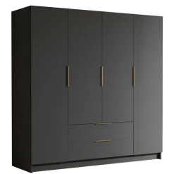 Armadio 200x216h cm 4 ante battenti 2 cassetti nero opaco Ampy