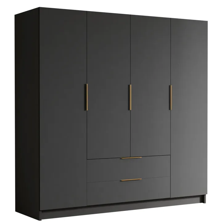 Armadio 200x216h cm 4 ante battenti 2 cassetti nero opaco Ampy