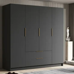 Armadio 200x216h cm 4 ante battenti 2 cassetti nero opaco Ampy