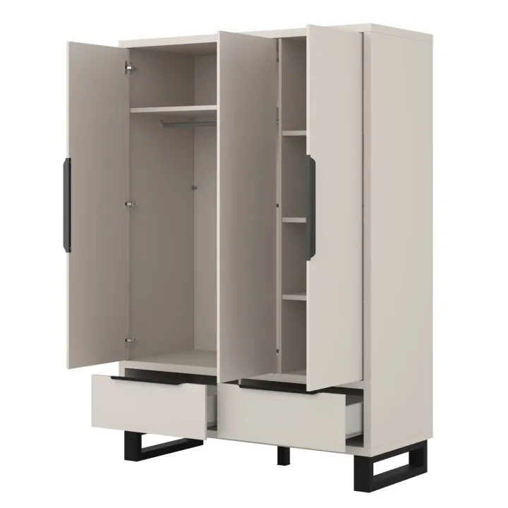 Armadio 145x210h cm 3 ante battenti 2 cassetti beige cashmere Petra