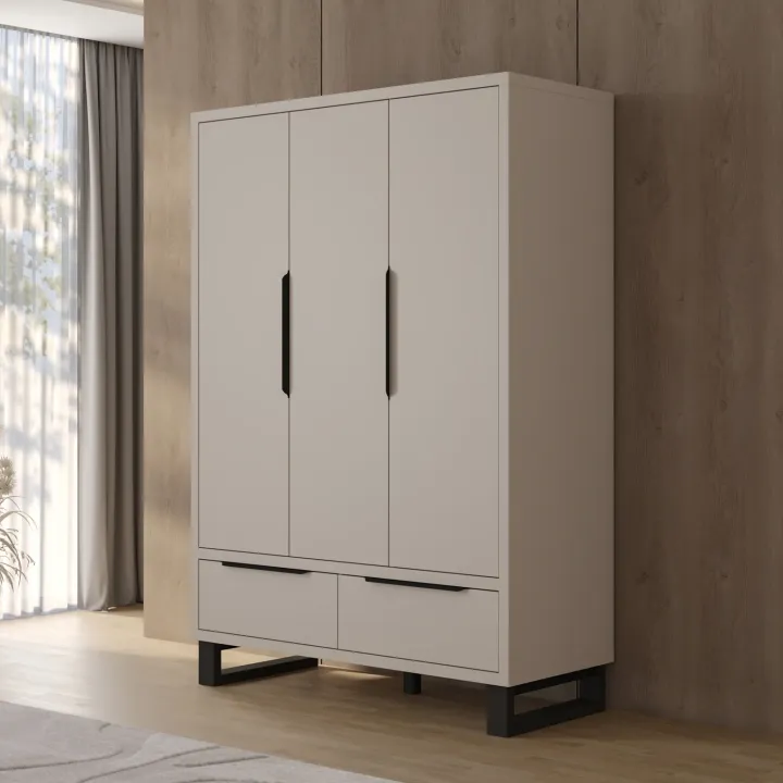 Armadio 145x210h cm 3 ante battenti 2 cassetti beige cashmere Petra