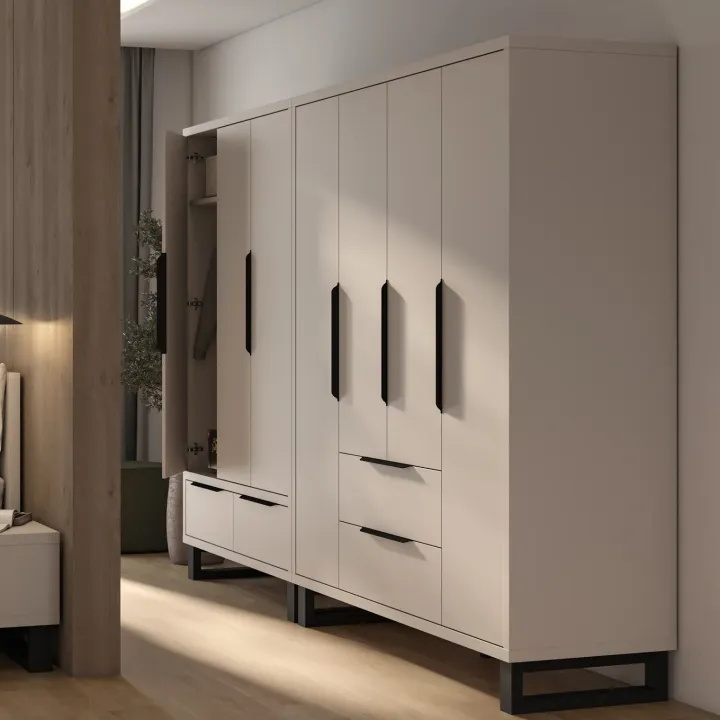 Armadio 145x210h cm 3 ante battenti 2 cassetti beige cashmere Petra