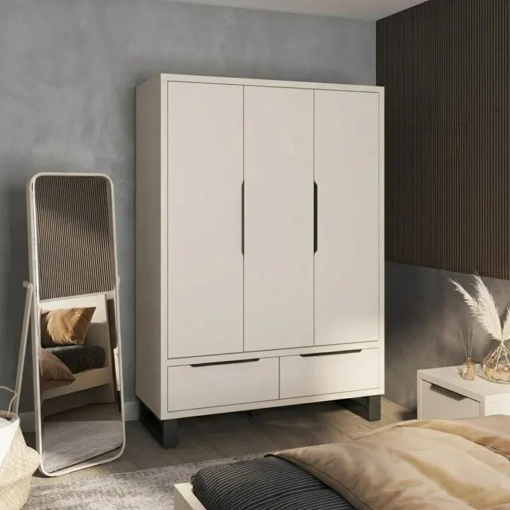 Armadio 145x210h cm 3 ante battenti 2 cassetti beige cashmere Petra