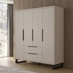 Armadio 190x210h cm 4 ante battenti 2 cassetti beige cashmere Petra