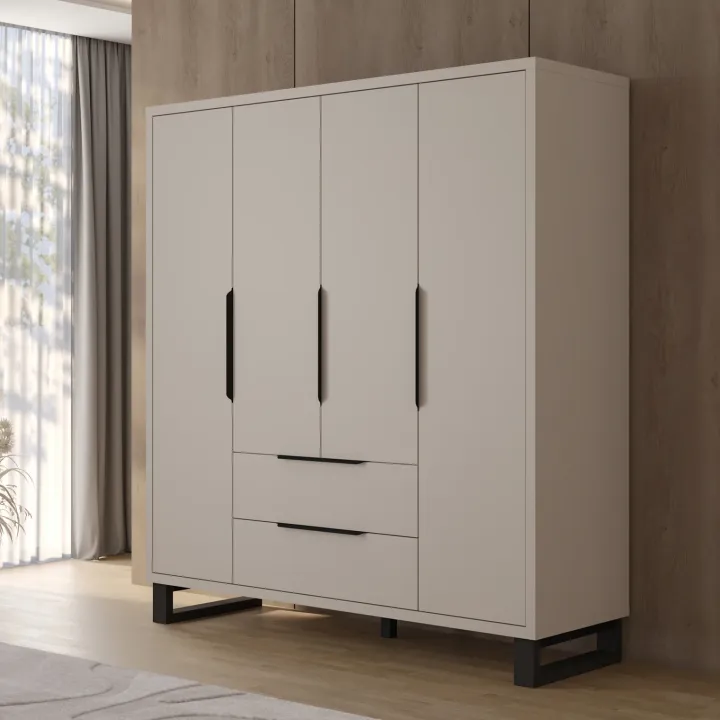 Armadio 190x210h cm 4 ante battenti 2 cassetti beige cashmere Petra
