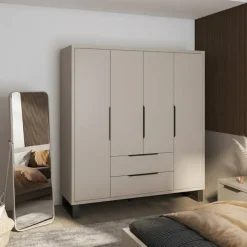 Armadio 190x210h cm 4 ante battenti 2 cassetti beige cashmere Petra