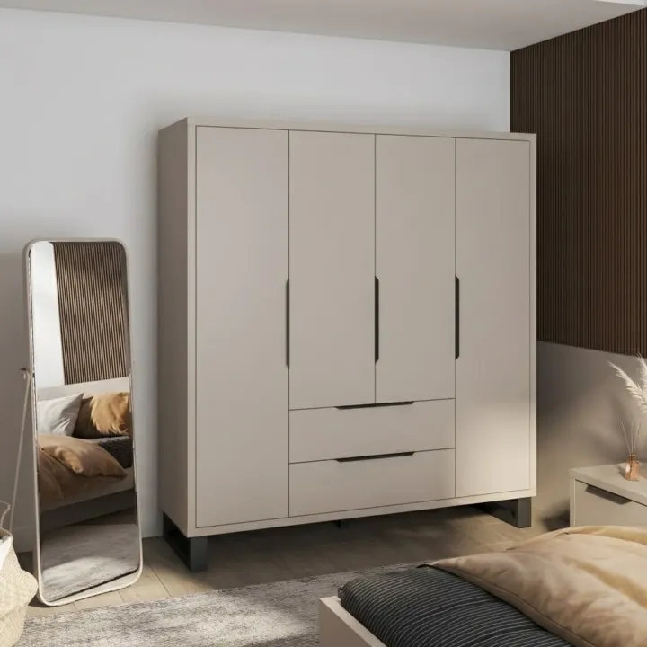 Armadio 190x210h cm 4 ante battenti 2 cassetti beige cashmere Petra