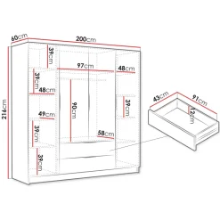 Armadio 200x216h cm 4 ante battenti 2 cassetti rovere Ampy
