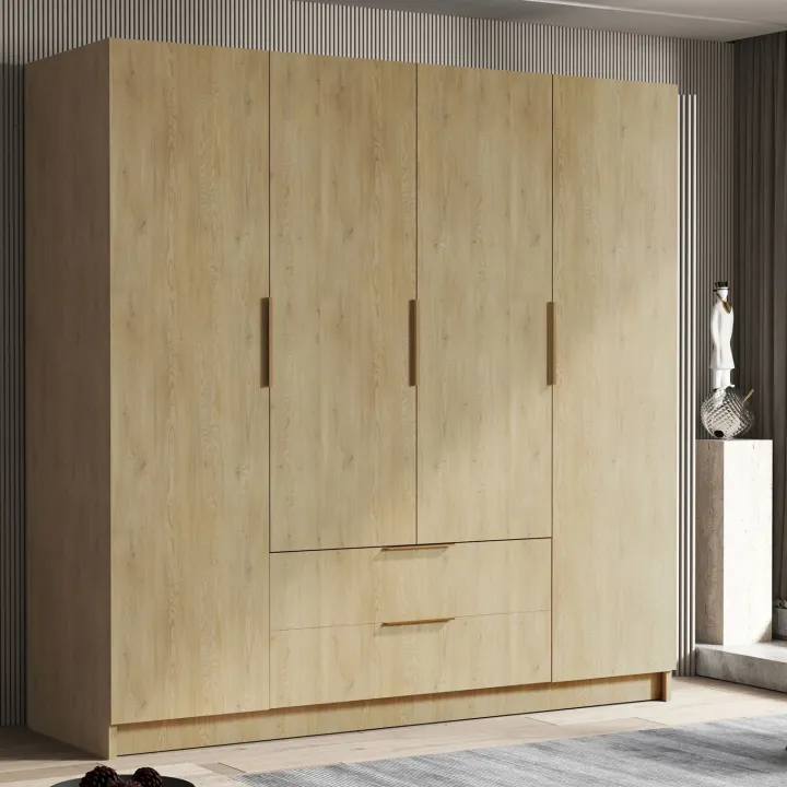 Armadio 200x216h cm 4 ante battenti 2 cassetti rovere Ampy