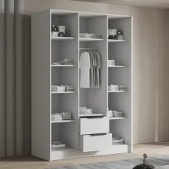 Armadio 150x216h cm 3 ante battenti con specchio 2 cassetti bianco opaco Ampy
