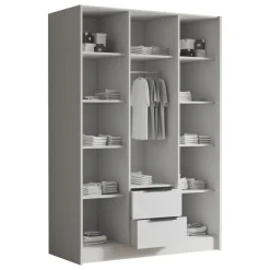 Armadio 150x216h cm 3 ante battenti con specchio 2 cassetti bianco opaco Ampy